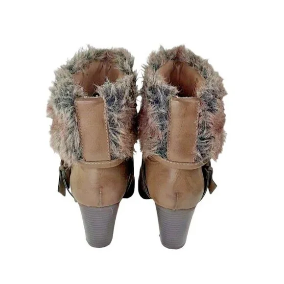 Just Fab Boots Womens Size 9 Ankle Boots Mckinley Taupe Faux Fur Trim Br… - Picture 4 of 8